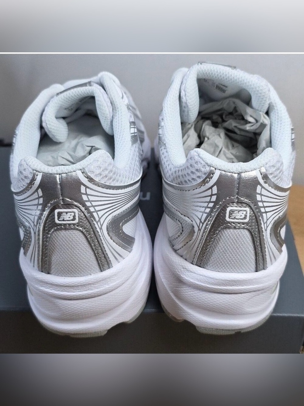 New Balance Women's White and Silver Walking Shoes - Picture 3 of 7